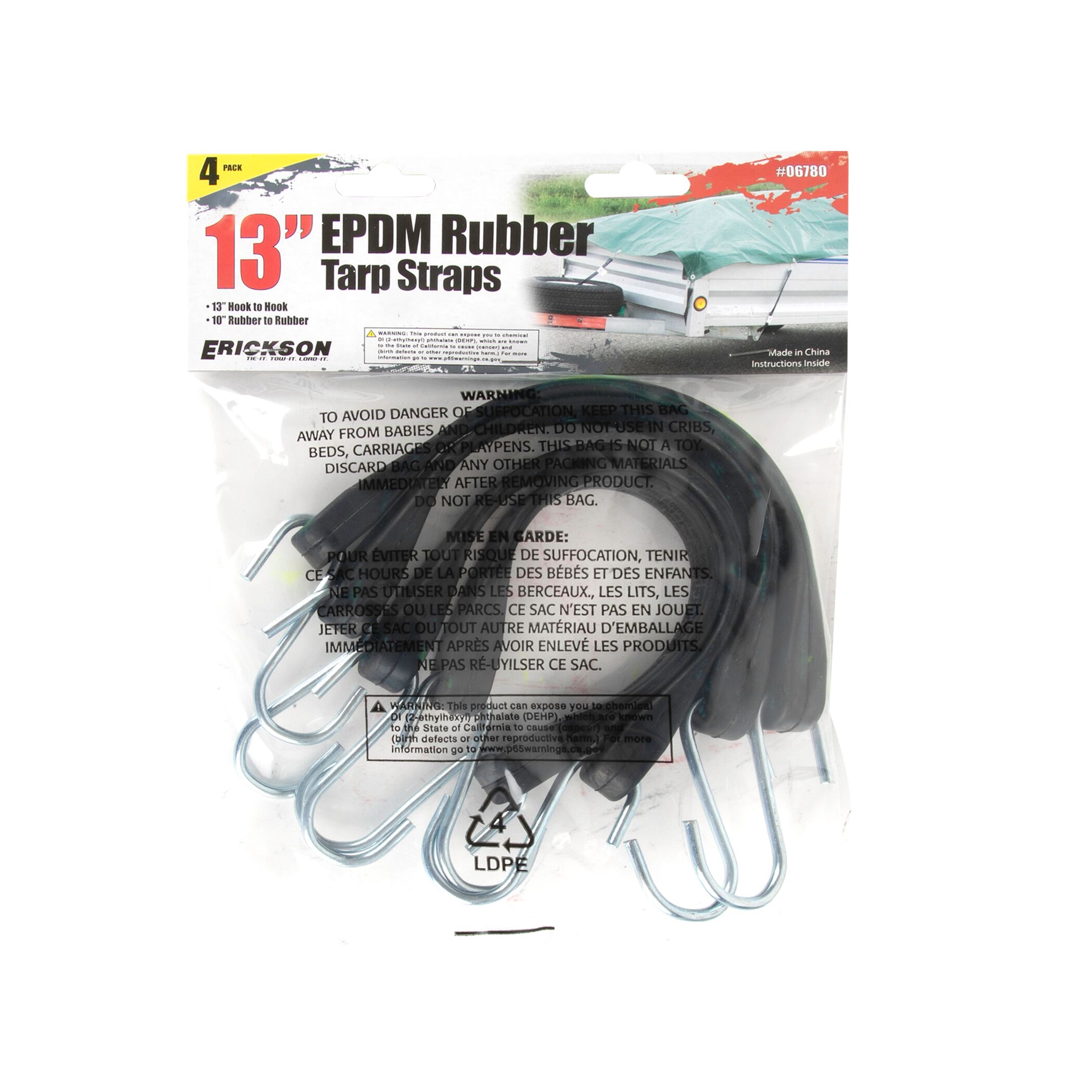 EPDM Rubber Tarp Straps - 4-Pack