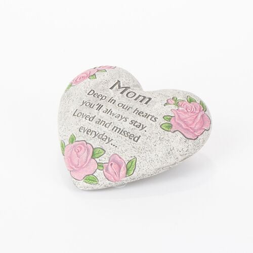 6" Cement Mom Heart Stone with Flowers