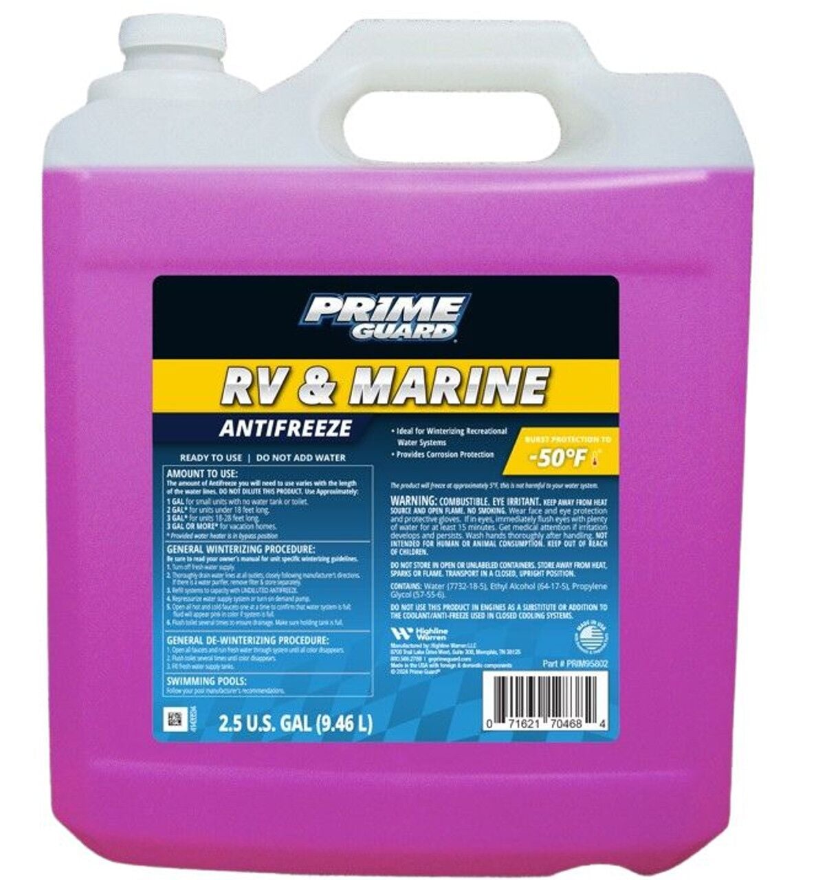 Prime Guard -50F RV & Marine Antifreeze Ethanol Blended - 2.5 Gallon