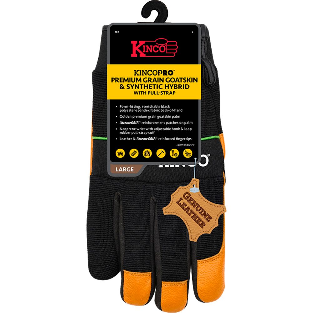 Men's Premium Grain Goatskin and Synthetic Hybrid Work Gloves with Pull-Strap