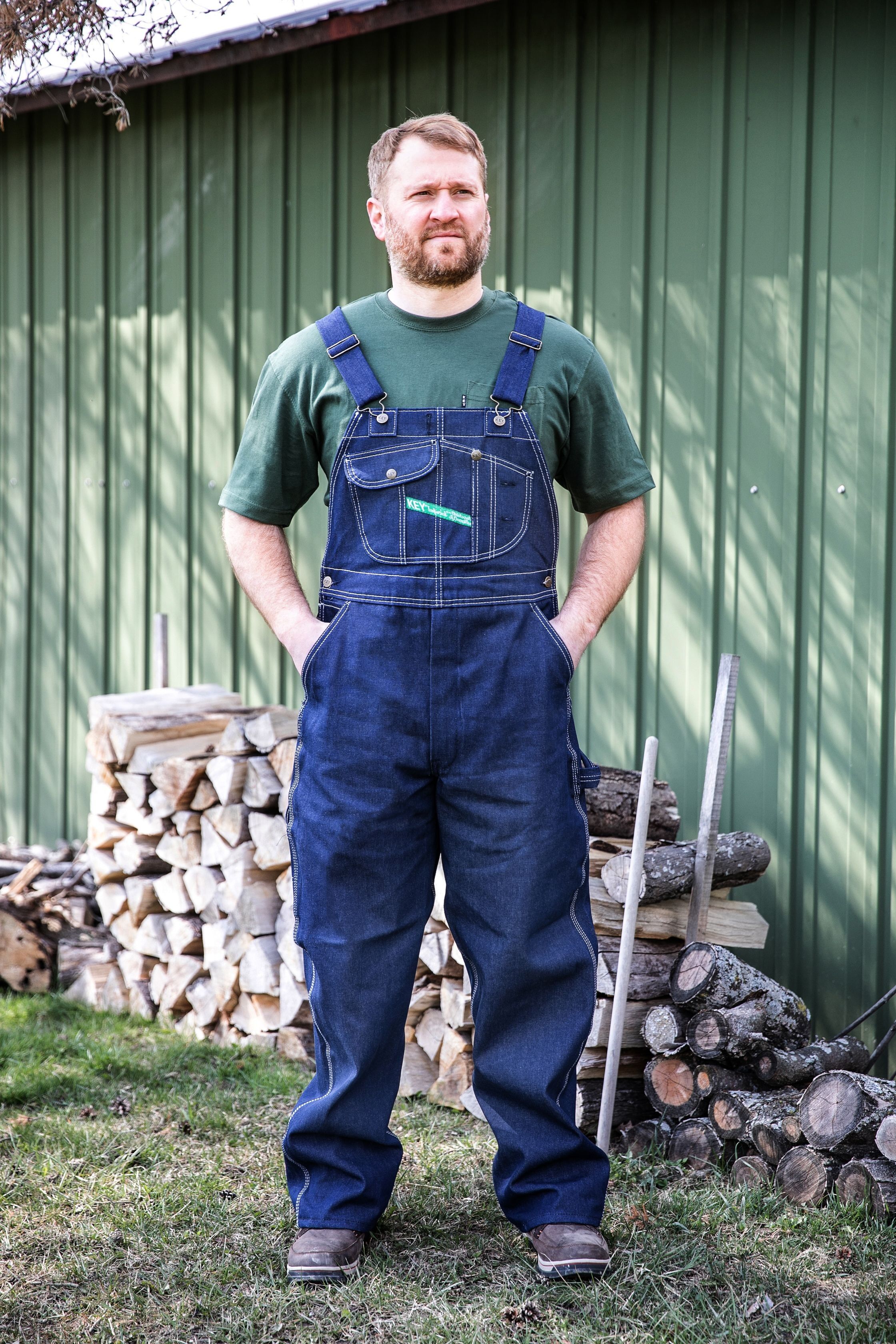 Men's Denim Bib Overalls in Indigo Denim Garment Wash