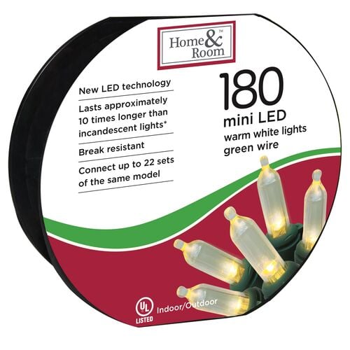 180-Count Mini LED Light Set in Warm White/Green Wire