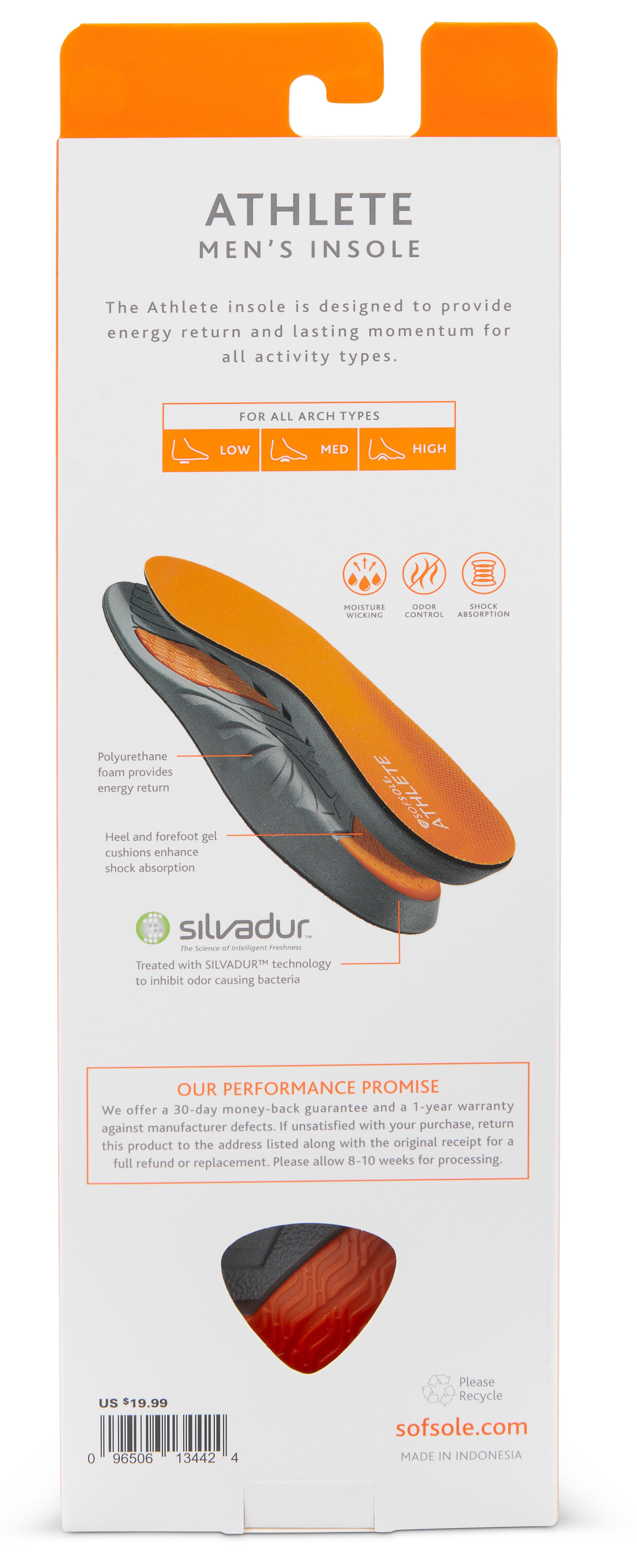 Sof Sole Men's Athlete Cushion Insole Shoe Size 9-10.5 SofSole Athlete Perform Cushioned Insoles - Adult