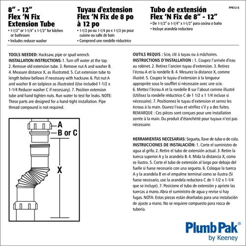 Pipe Extension Tube with Slip Joint - 1-1/2" x 12" L