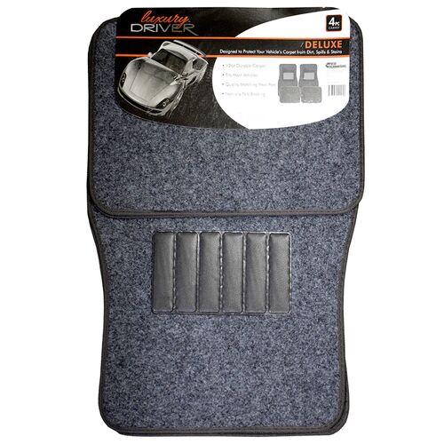 4-Piece Carpet Floor Mat Set with Matching Heel Pad in Dark Grey