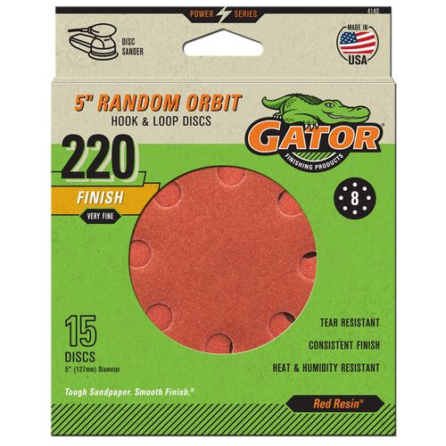 5" Random Orbit Hook & Loop Sanding Discs 15-Pack - 220 Grit