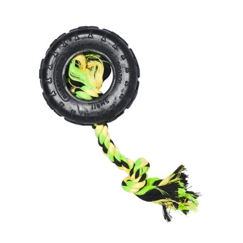9" Tire With Rope Dog Toy
