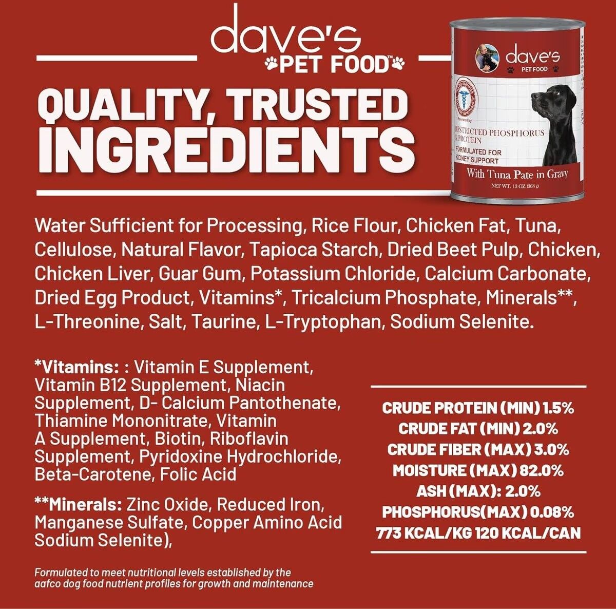 Daves Pet Food Kidney Support in Tuna Pate in Gravy Wet Dog Food
