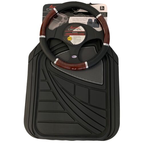 3 Piece Floor Mats and Steering Wheel Cover Combo Set