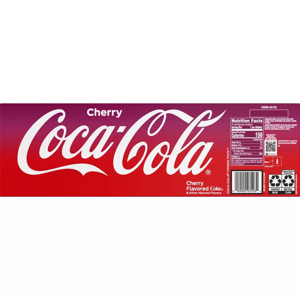 Coca Cola Cherry Cola Soda - 12-Pack of 12 oz Cans