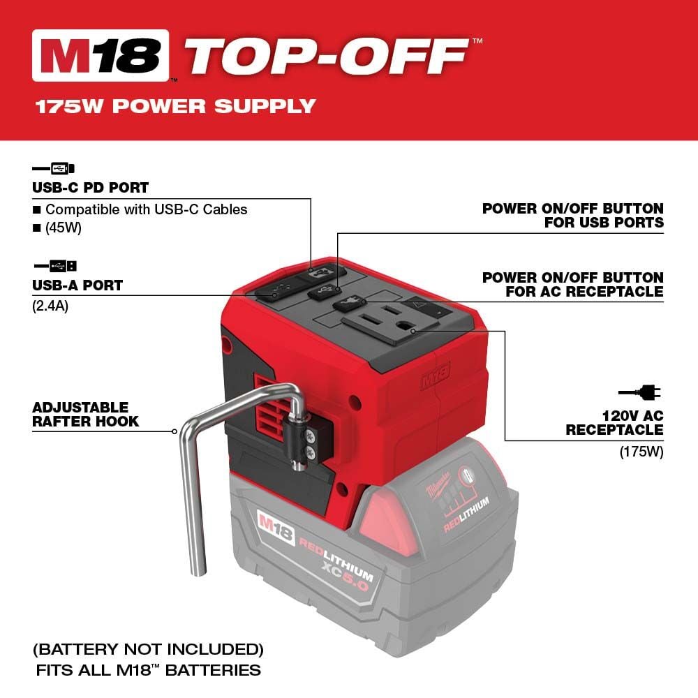 Milwaukee M18 TOP-OFF 175W 電源 Amazon.com: Milwaukees 𝗠𝗶𝗹𝘄𝗮𝘂𝗸𝗲𝗲 𝘔18 TOP-OFF 175W