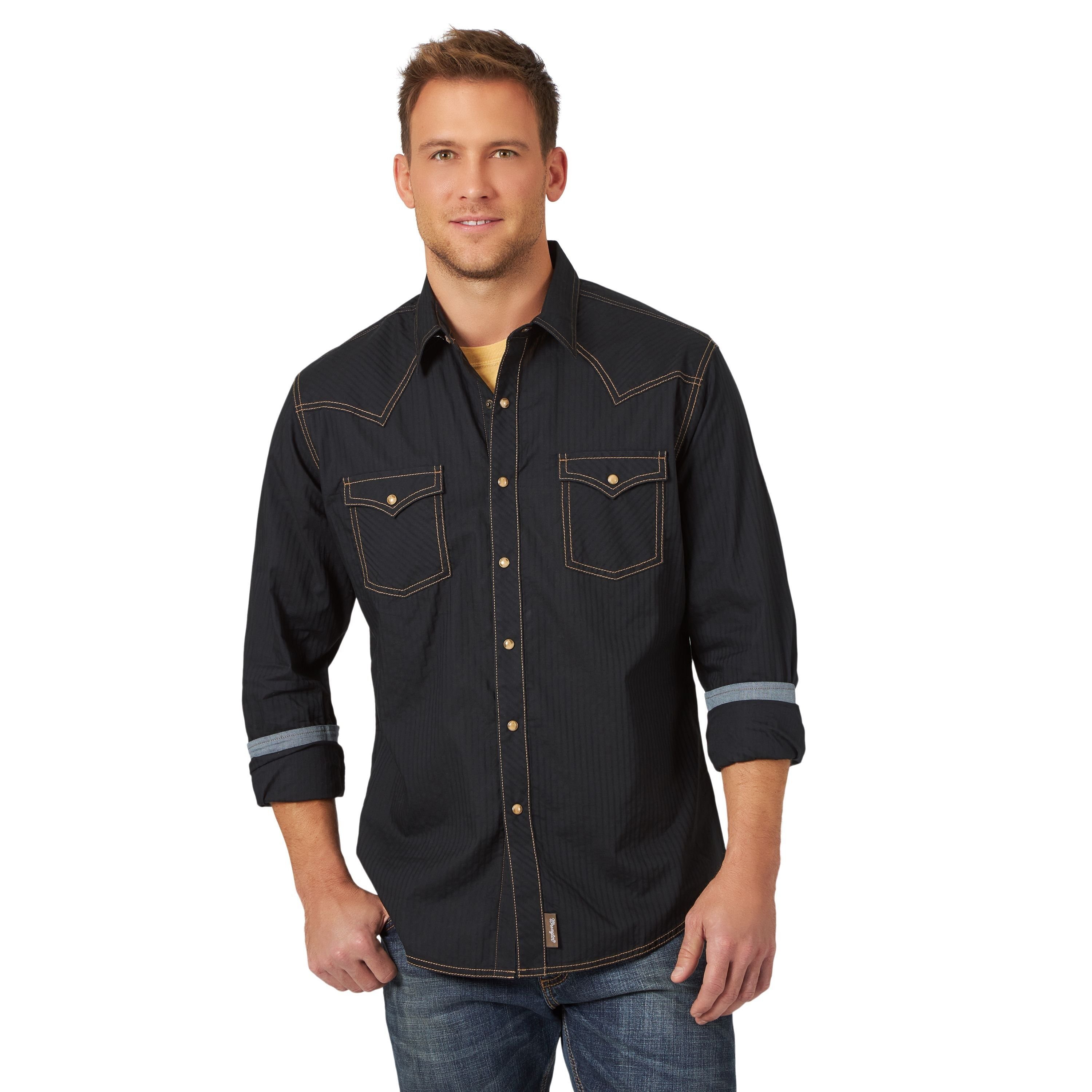 Buy Wrangler Men's Ben Rodeo Western Snap Shirt - Black Dobby | The Stable Door