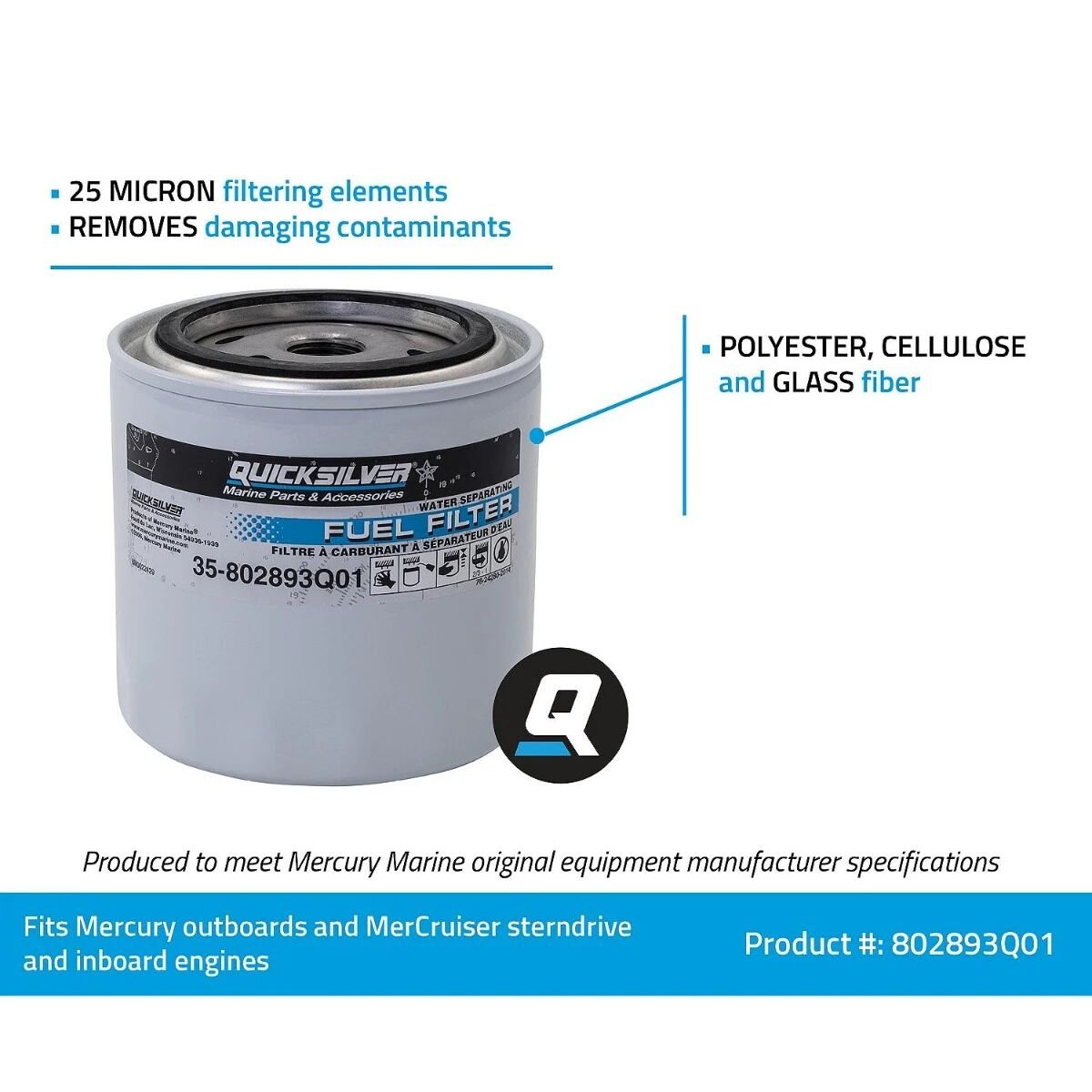 Quicksilver 802893Q01 Water Separating Fuel Filter