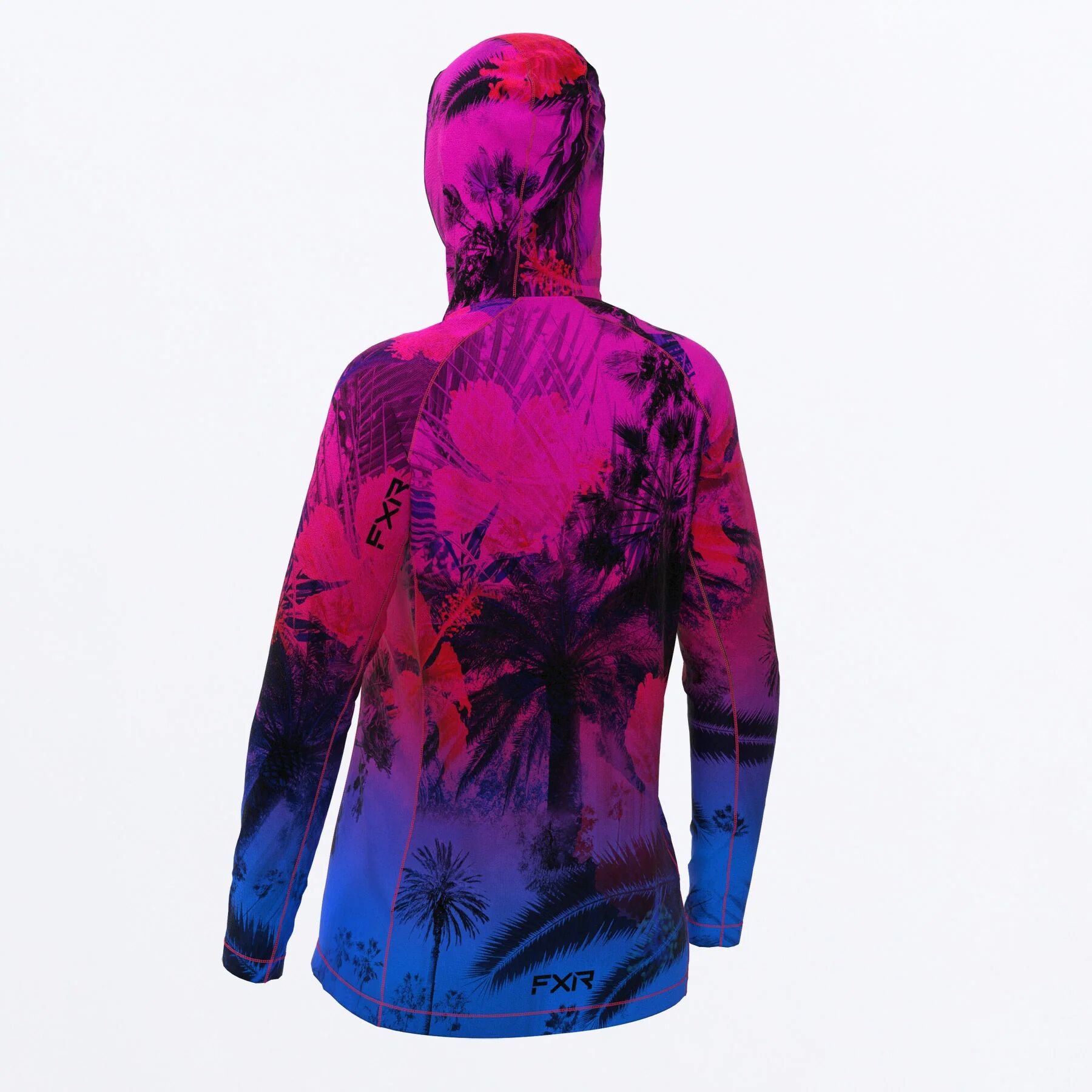 Womens Attack UPF Pullover Hoodie in Fuchsia-Blue Tropical