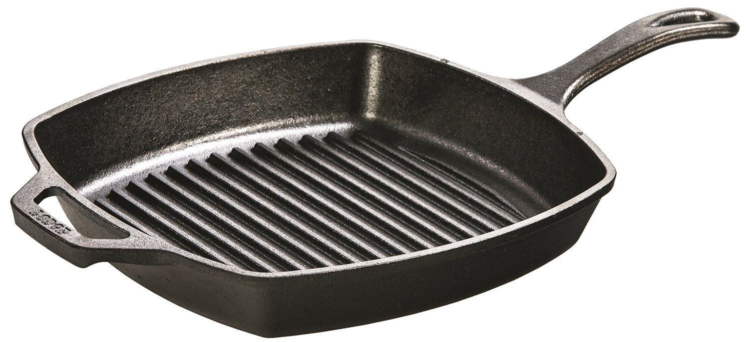Lodge 10.5" Cast Iron Square Grill Pan: Preseasoned, Even-Heating, Induction & Oven Safe, Nonstick, Stovetop Compatible - Thumbnail 3