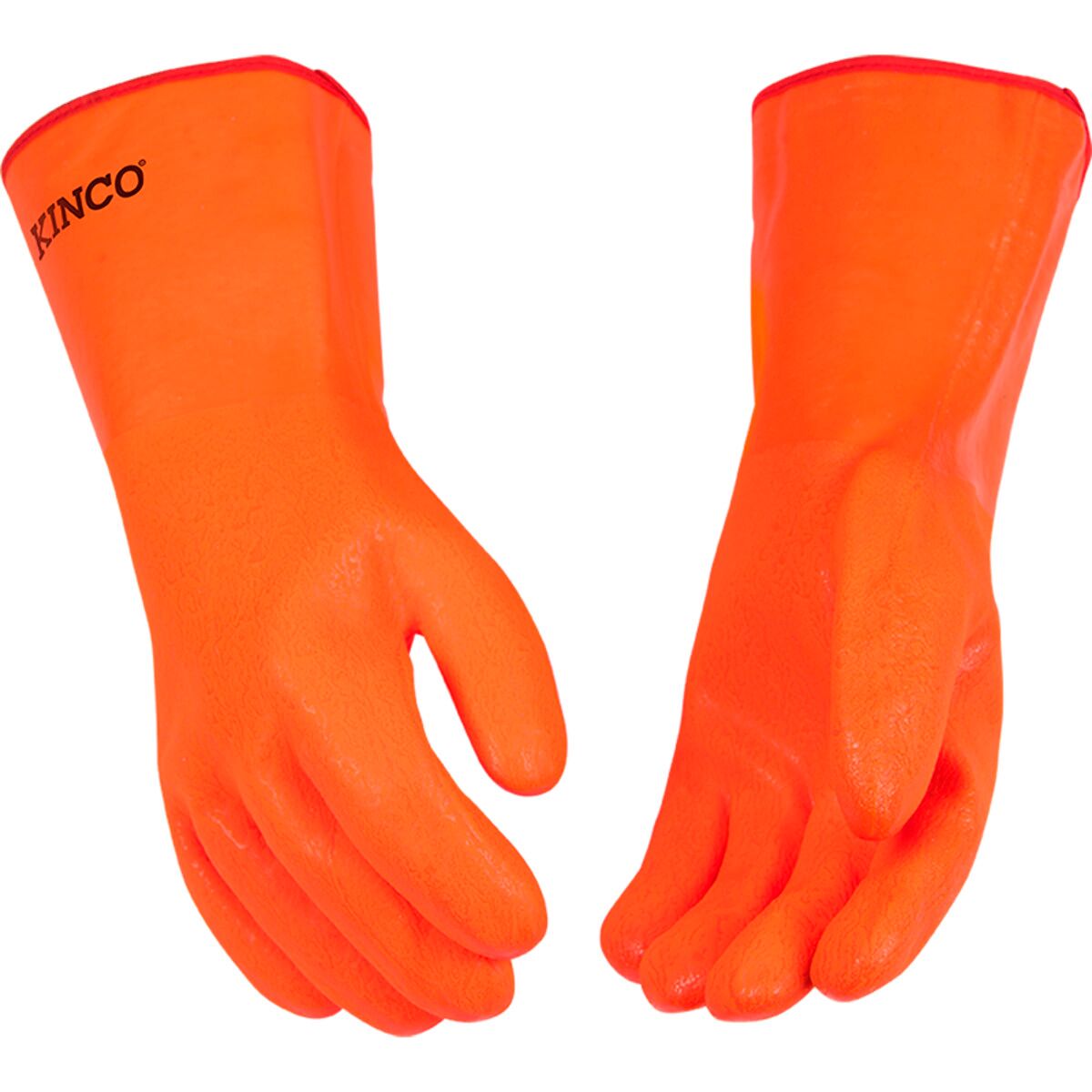 14" Lined Hi-Vis Orange Sandy Finish PVC Gloves with Gauntlet