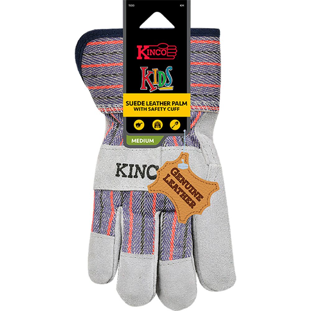 Kids' Suede Cowhide Palm Gloves with Safety Cuff