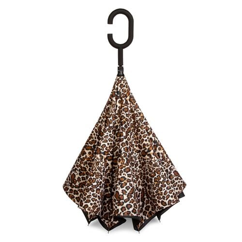 Unbelievabrella Reverse 48" Arc Closing Stick Umbrella In Leopard
