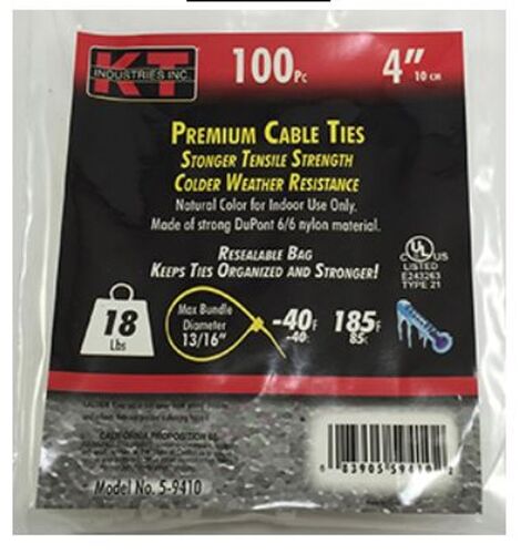 4" Ultra Light Duty Cable Ties in Natural - 100/pk