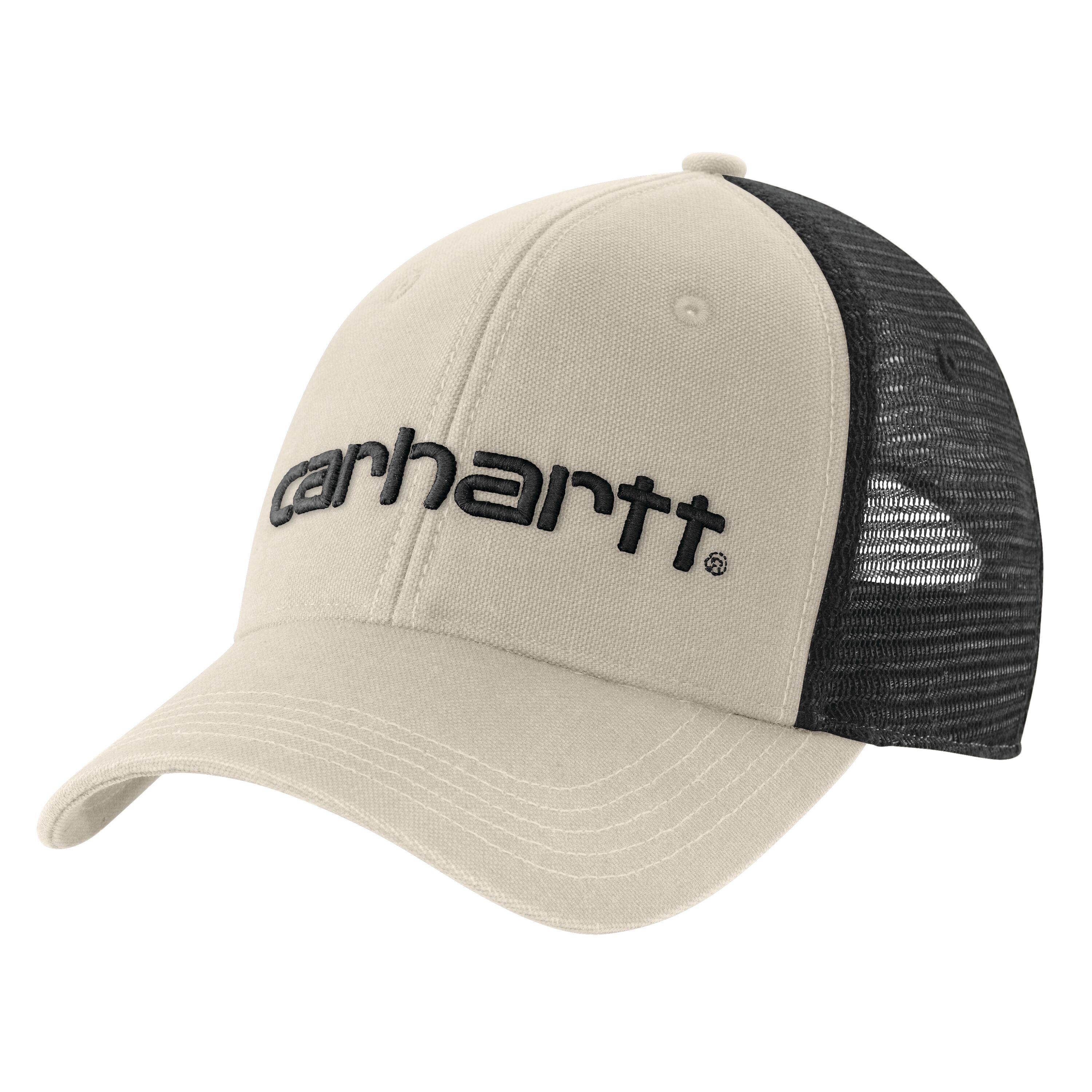 Carhartt Canvas Mesh-Back Logo Graphic Cap in White & Black