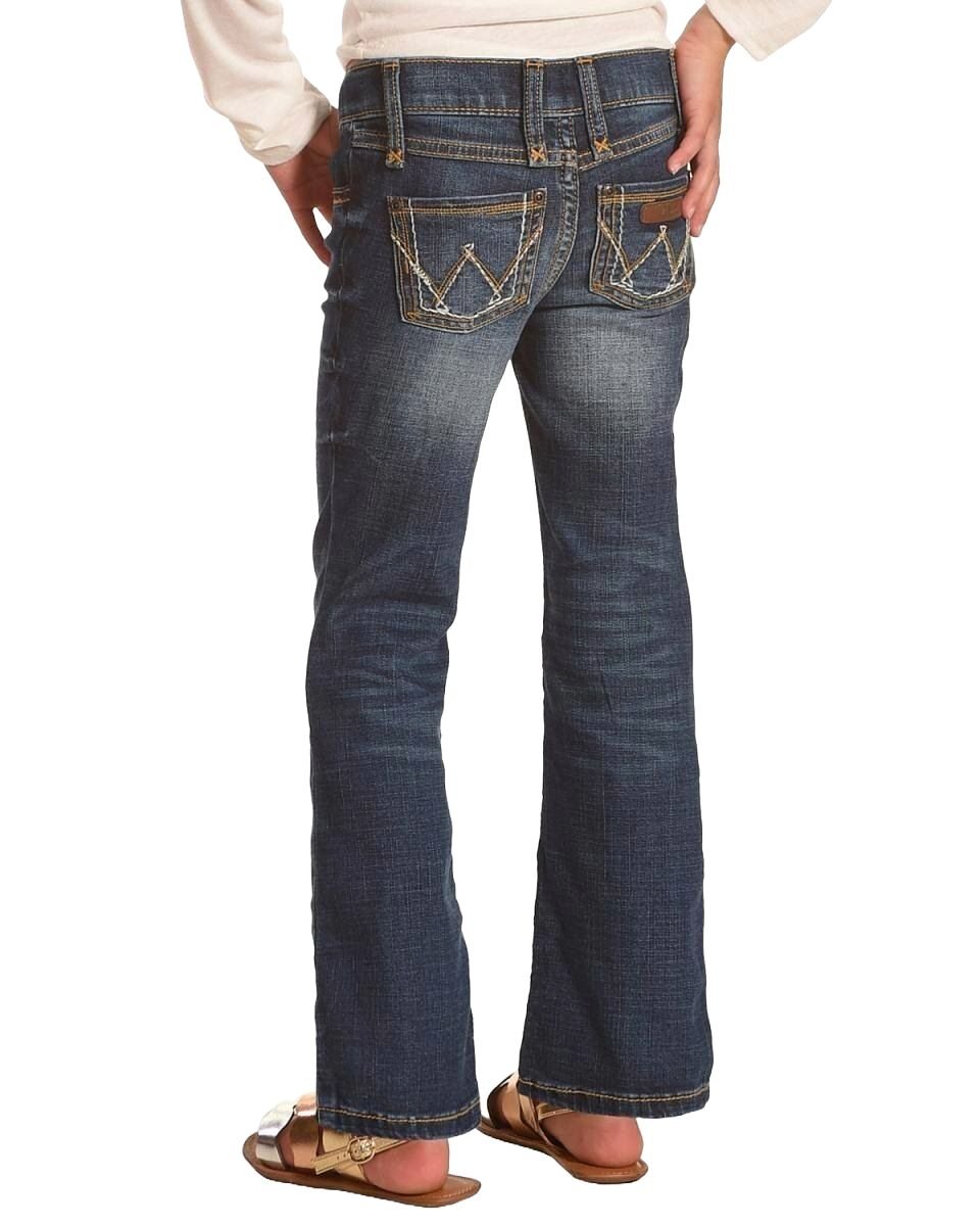 Girls' Flared Boot Cut 5 Pocket Jean with Adjustable Waist in Dark Wash