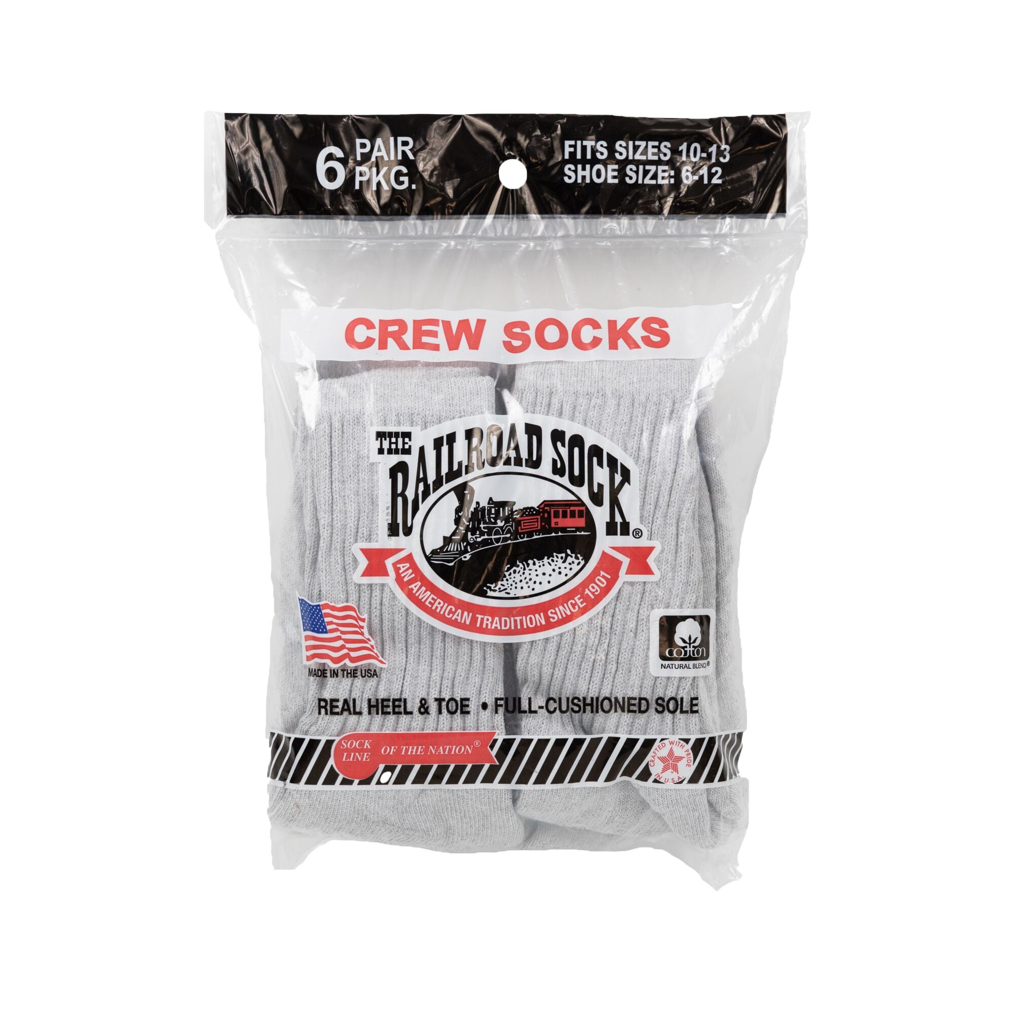 6 Pack Size 10-13 Crew Cushion Cotton Sock