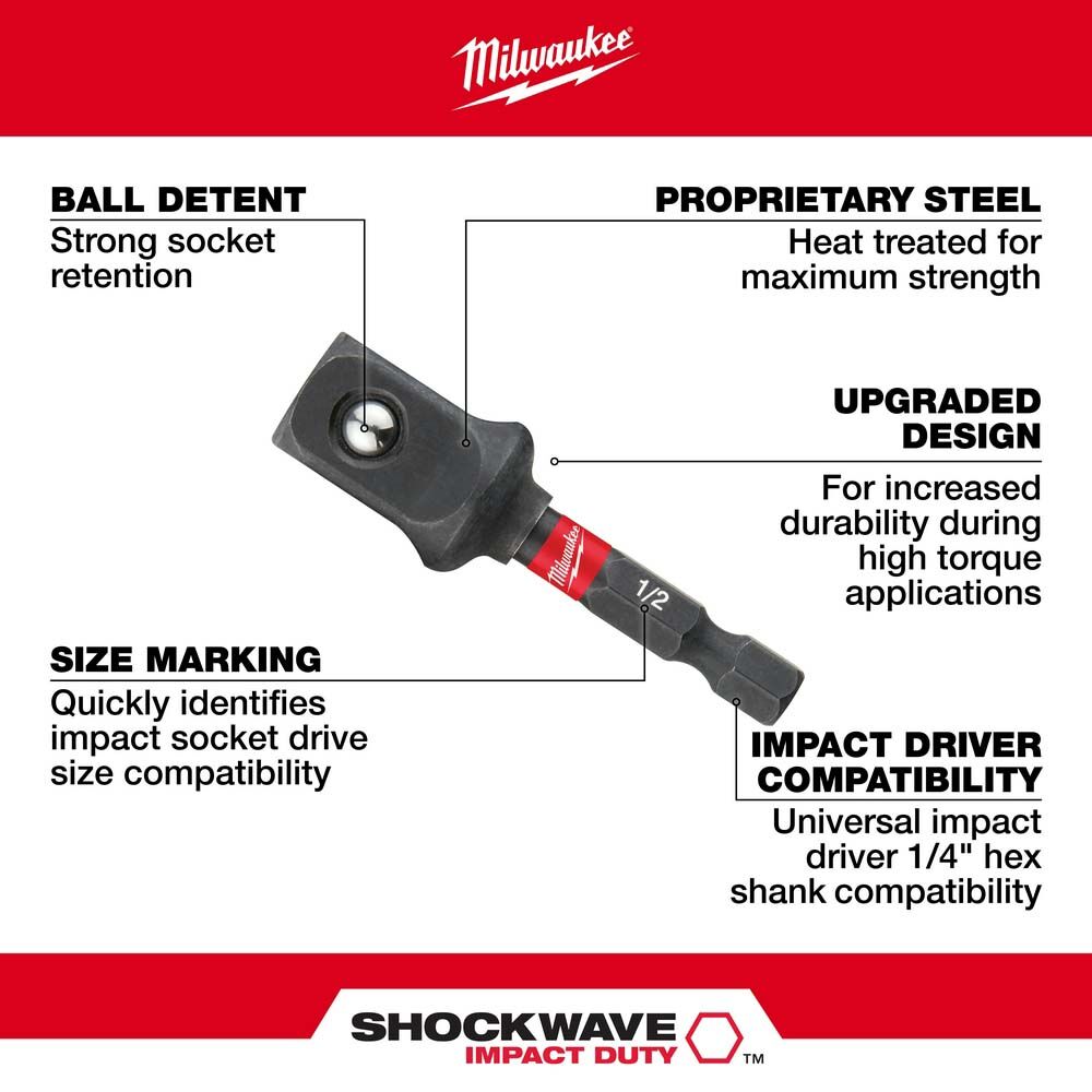 Shockwave 1/4" Hex Shank to Square Socket Adapter