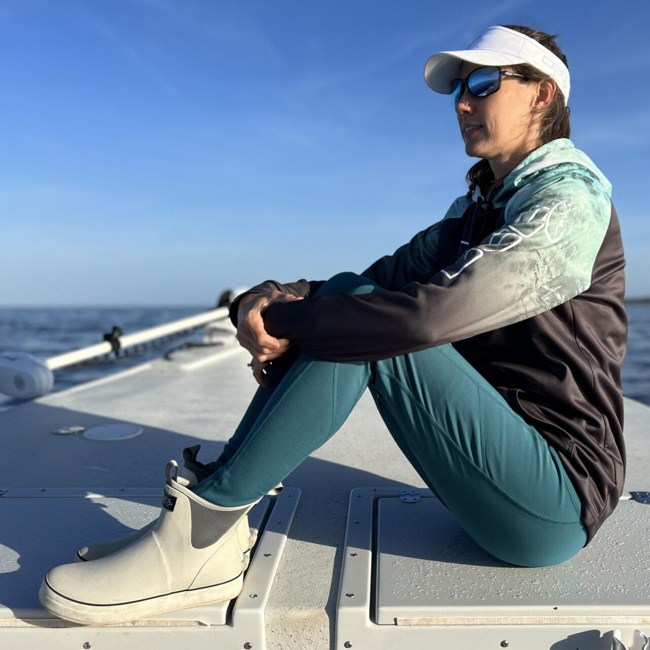 High Waisted Boat Leggings with UPF 50+ in Malachite