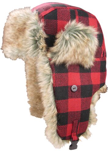 Men's 100% WoolBlend Trapper Hat Fleece Lining & Faux Fur