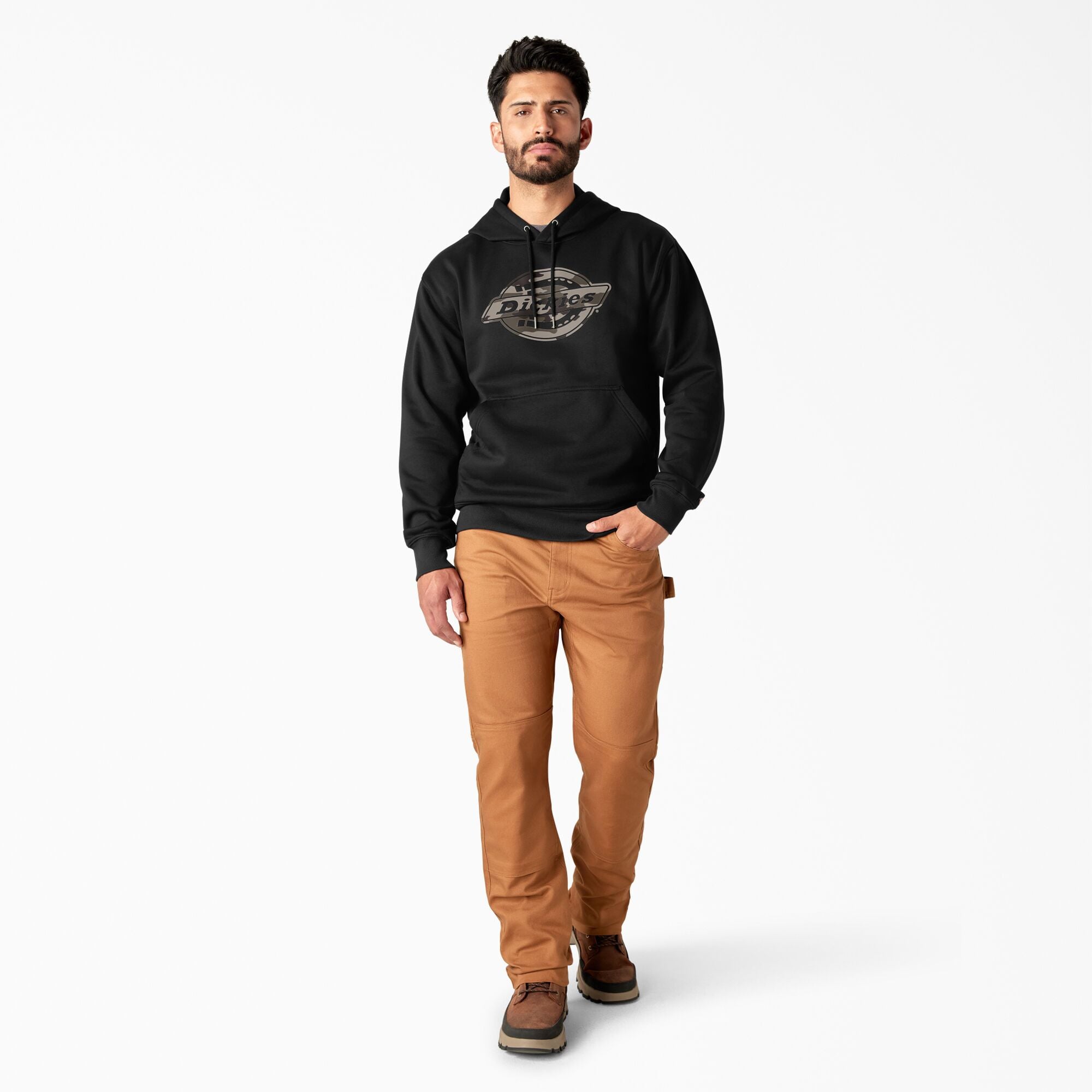 Men's Water Repellent Camo Logo Hoodie in Black