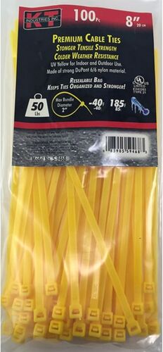 8" Standard Duty Cable Ties in Yellow - 100/pk