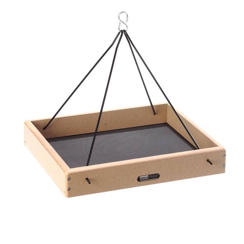 Large Hanging Platform Bird Feeder in Natural Teak Recycled Plastic