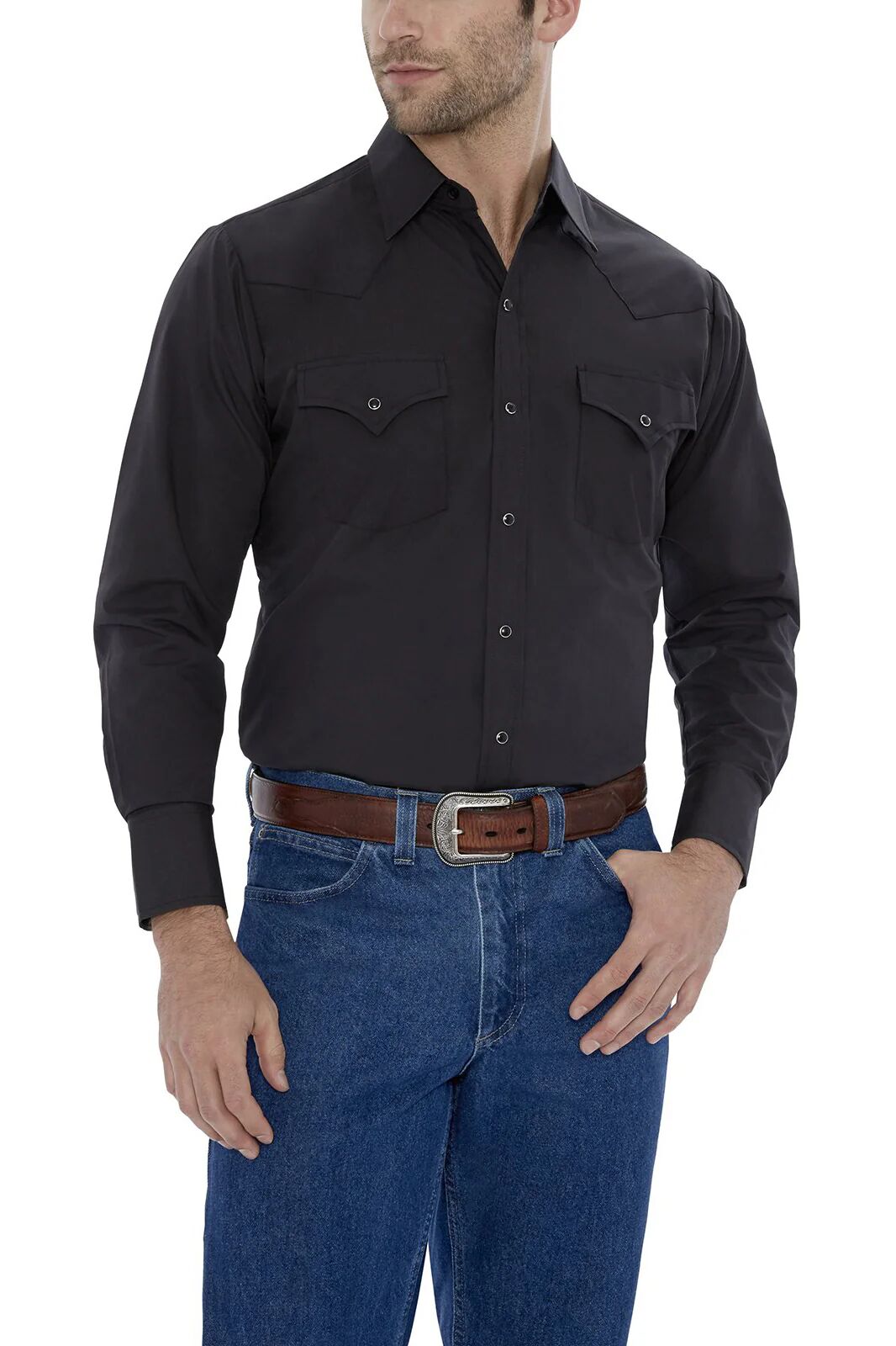 Men's Long Sleeve Solid Western Snap Shirt