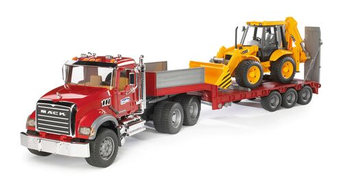 MACK Granite Flatbed Truck w/ JCB Loader Backhoe