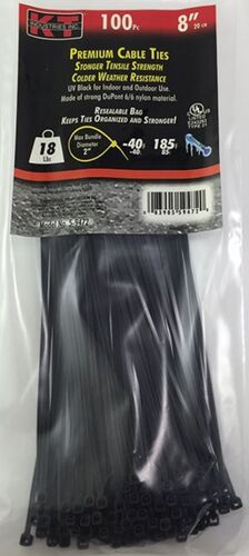 8" Ultra Light Duty Cable Ties in UV Black - 100/pk