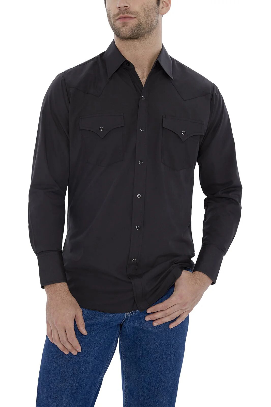 Men's Long Sleeve Solid Western Snap Shirt