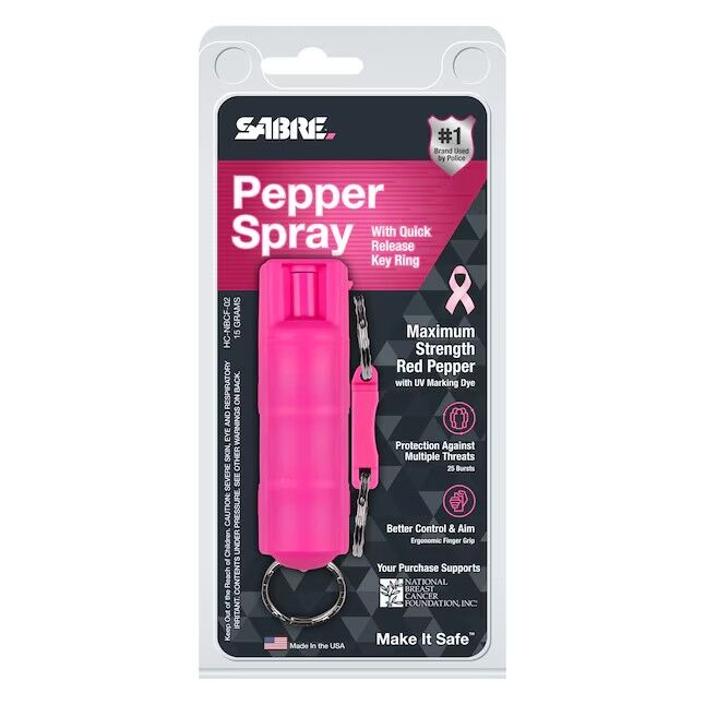 SABRE Key Case Pepper Spray with Quick Release in Pink