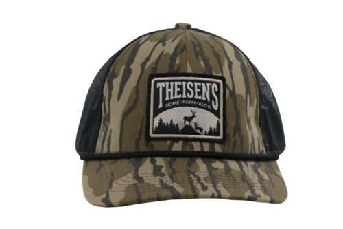 Theisen's Logo with Deer Mesh Back Cap in Mossy Oak/Black