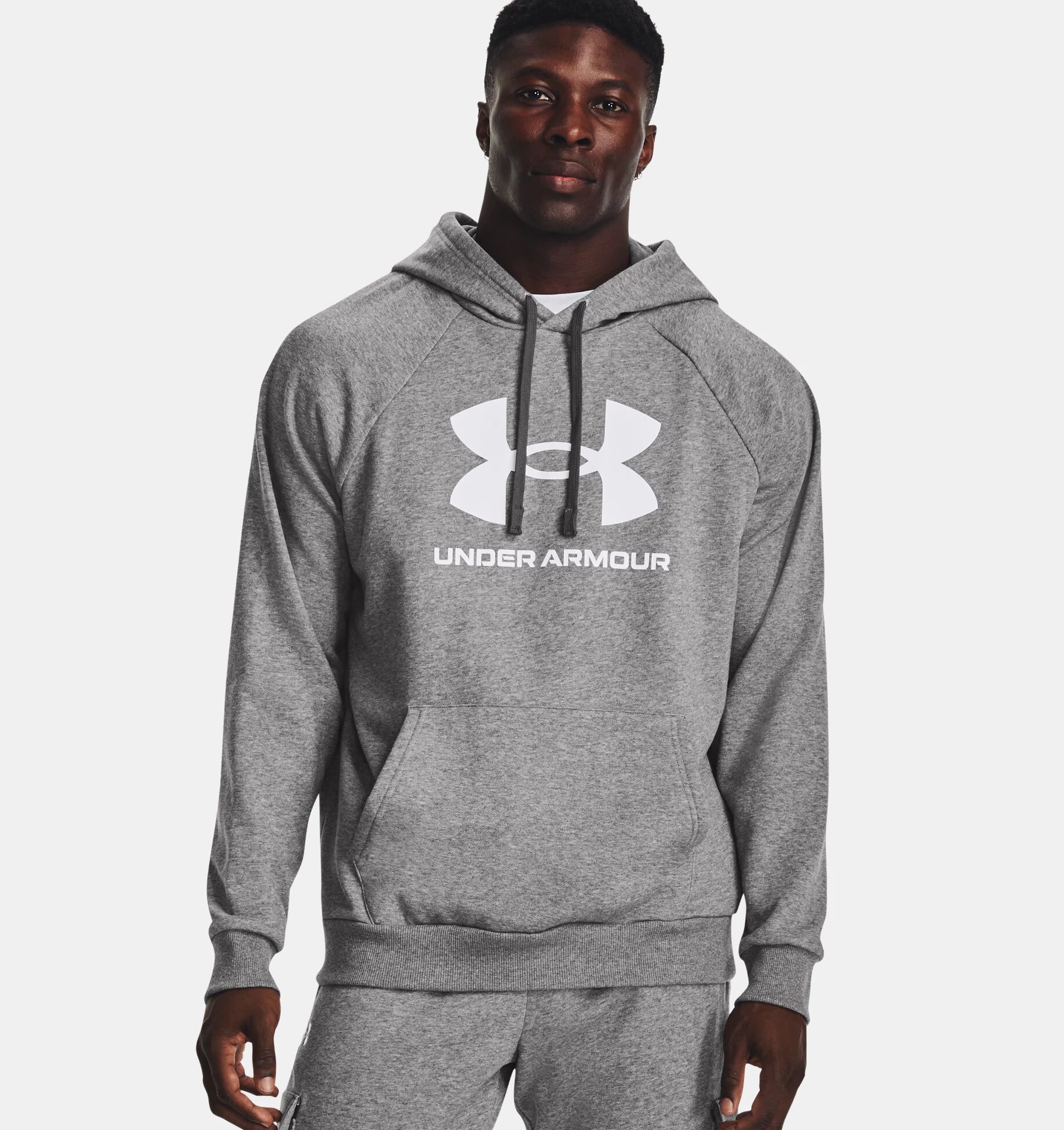 Men's Rival Fleece Logo Hoodie in Castlerock Light Heather/White