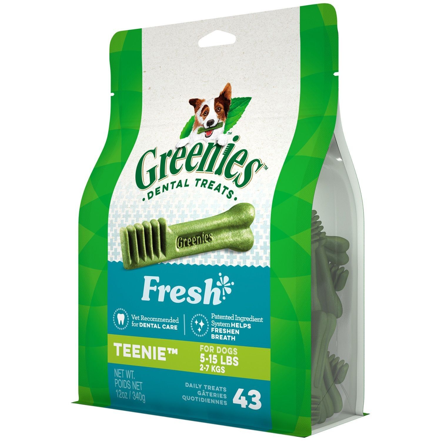 Fresh Flavored Teenie Dental Dog Treats - 43 Count