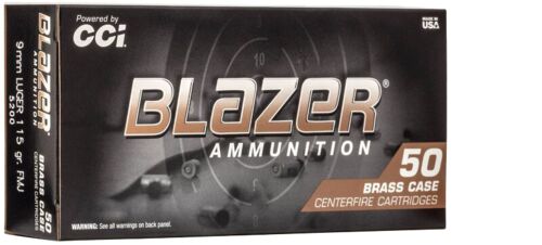 Blazer Brass 9mm Luger 115 Grain FMJ Ammunition - 50 Cartridges