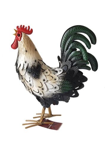 16" Metal Rooster Décor in White/Black