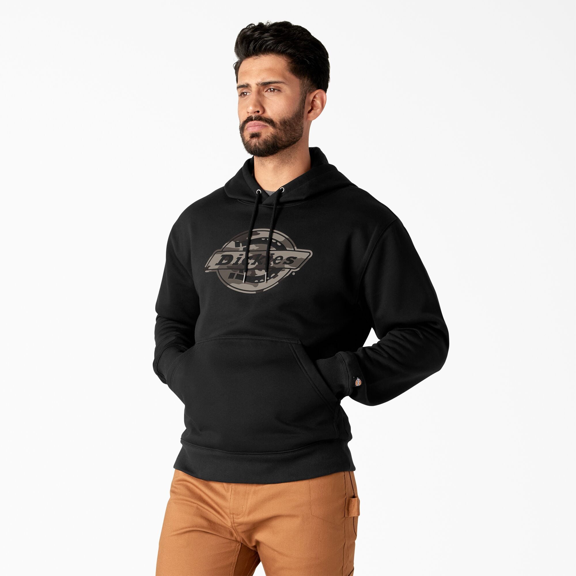 Men's Water Repellent Camo Logo Hoodie in Black