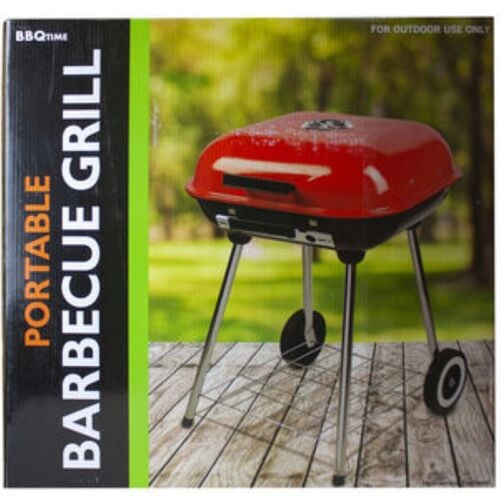 Square Charcoal Barbecue Grill with Wheels