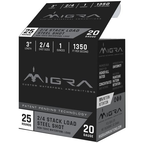 Steel Shot 20 Gauge 3" #2/4 Shotshells - 25 Rounds