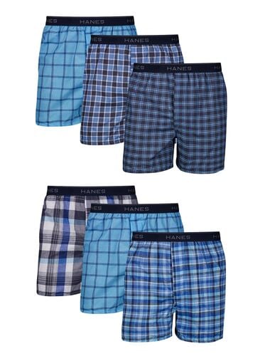 Men's 6-Pack Moisture-Wicking Boxers in Assorted Plaids - S