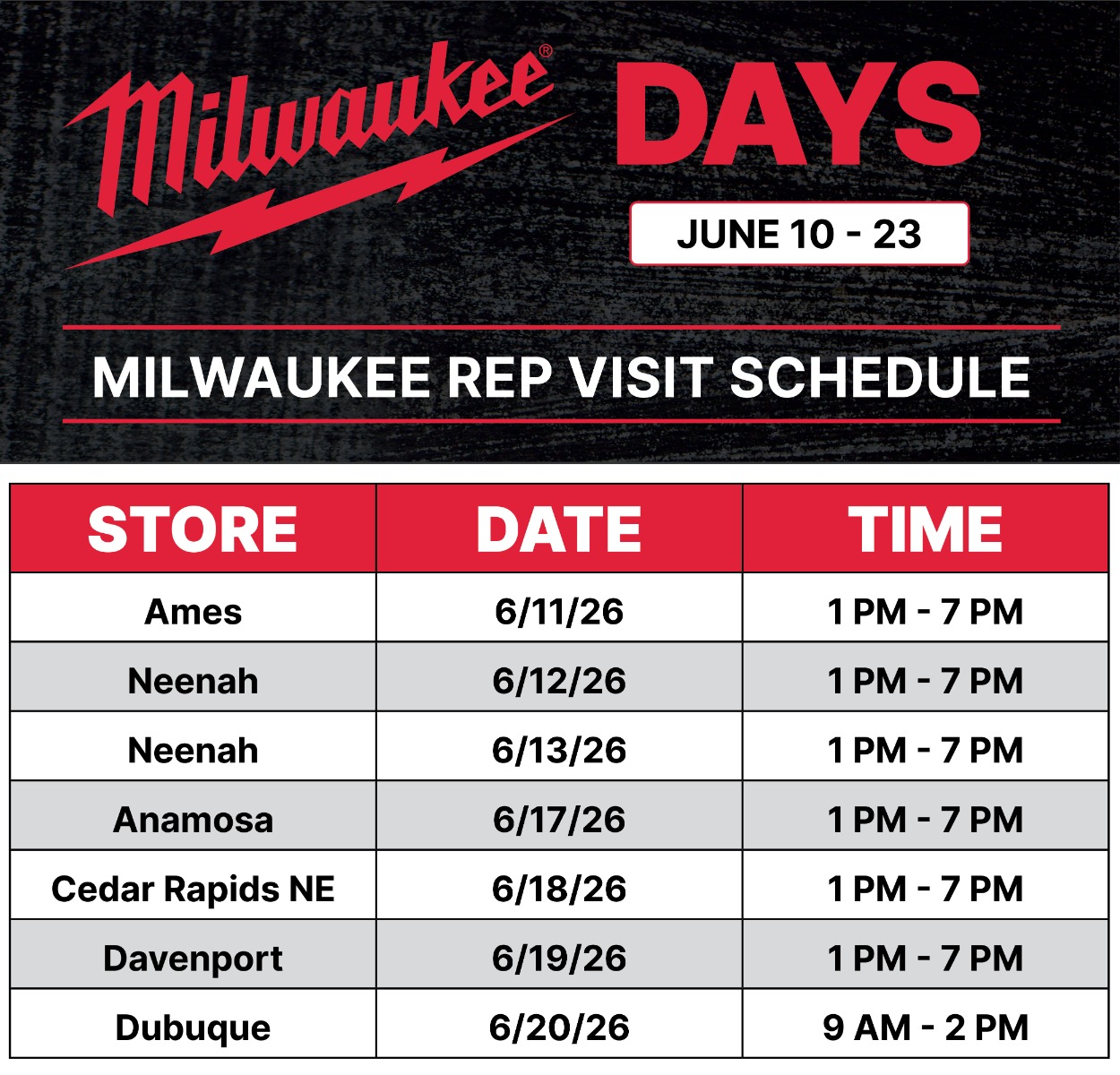 Milwaukee days schedule
